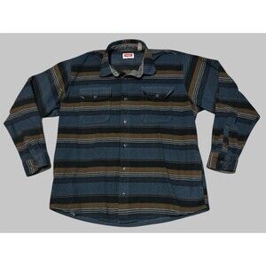 Wrangler Shirt Jacket Mens XL Blue Black Brown Stripes Fleece Shacket Pockets